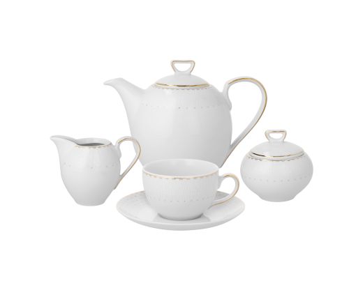 Serwis kawowy na 12 osób Chodzież Yvonne Bella, biało-złota porcelana