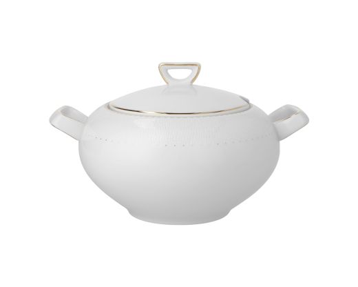 Waza porcelanowa 3l Chodzież Yvonne Bella, biało-złota dekoracja koronkowa